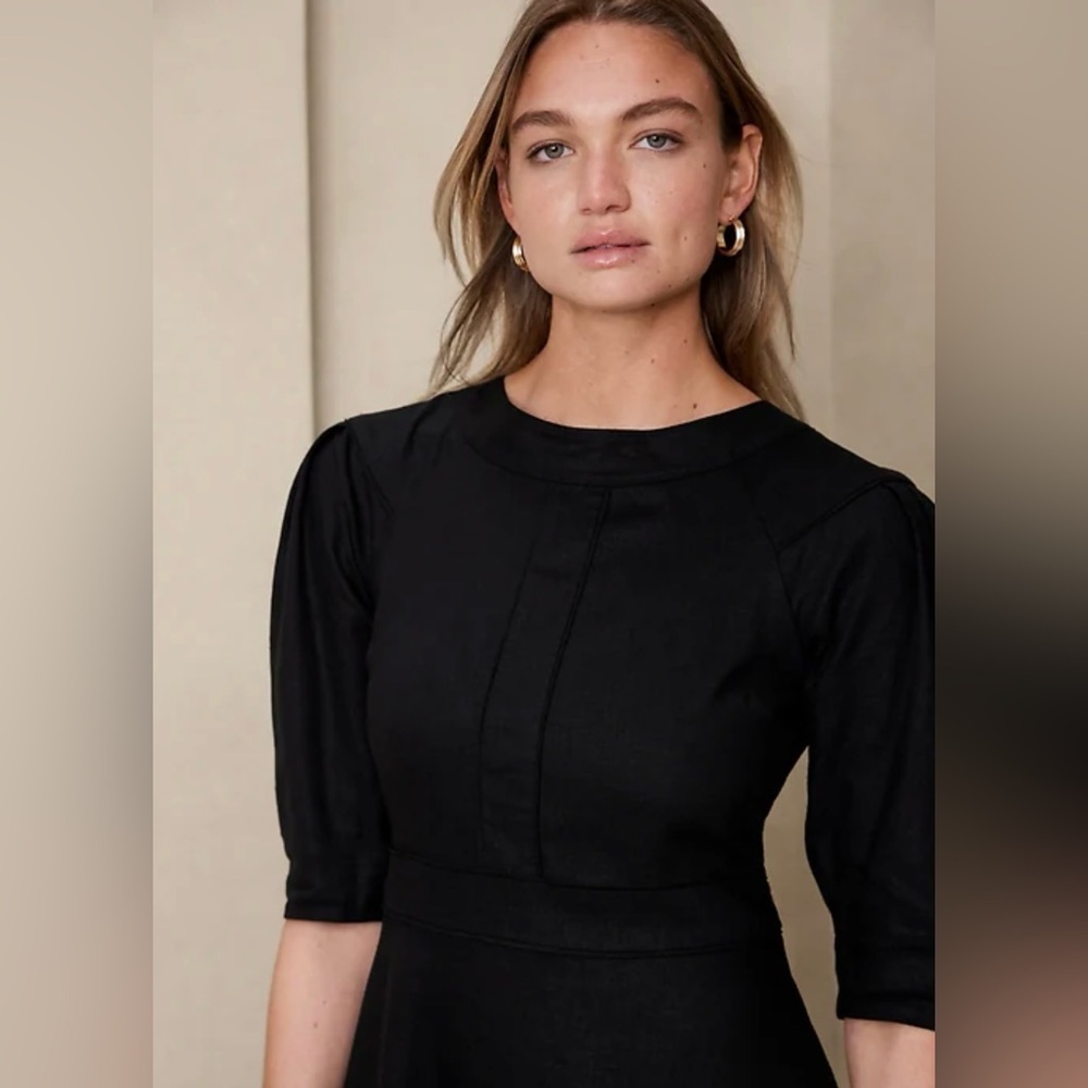 NWT Banana Republic Black Linen Blend Mini Dress, 3/4 Sleeves, Size 8/Medium - Picture 5 of 14